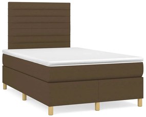 Cama box spring c/ colchão/LED 120x190cm tecido castanho-escuro