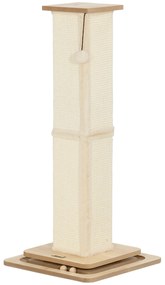 PawHut Poste Arranhador Gatos 87 cm Brinquedo Interativo Bola Suspensa Trilho Sisal Resistente Bege Madeira | Aosom Portugal