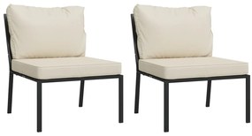 Cadeiras de jardim c/ almofadões cor areia 2 pcs 60x74x79cm aço