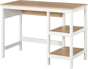 HOMCOM Mesa de Escritório Mesa de Secretária 2 em 1 com Prateleira de 2 Níveis 110x48x76 cm Cor Madeira e Branco | Aosom Portugal
