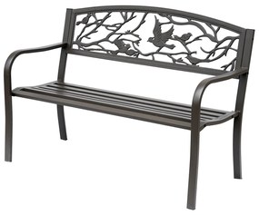 Outsunny Banco de Jardim de Aço Banco de Exterior com Apoio para os Braços e Encosto Decorativo 127x60x85 cm Marrom Escuro