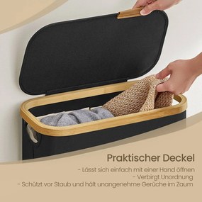Cesto de bambu para roupa suja de 65 L, 42 x 22,5 x 70,5 cm preto