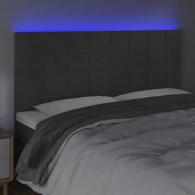 Cabeceira de cama c/ LED veludo 200x5x118/128 cm cinza-escuro