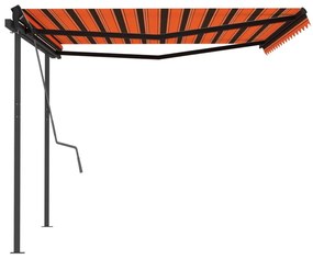 Toldo retrátil automático com postes 4,5x3 m laranja e castanho