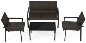 Conjunto de móveis jardim de 4 peças com estrutura metálica galvanizada robusta em vime Castanho