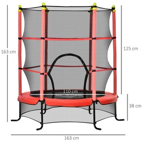 Trampolim para Crianças acima de 3 Anos Cama Elástica Infantil com Rede de Segurança e Estrutura de Aço para Interiores e Exteriores Carga 45kg 163x16