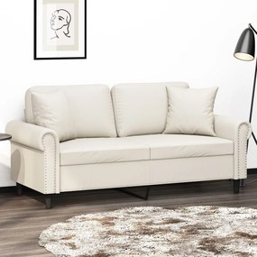 vidaXL Sofá 2 lugares c/ almofadas/almofadões 140cm couro artif. creme