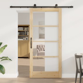 vidaXL Porta Deslizante com Conjunto de Ferragens 'ORKDAL'Madeira Maciça e Vidro