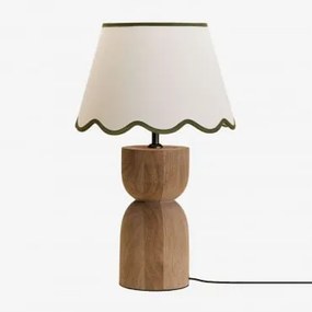 Luminária De Mesa Diniz Em Madeira De Manga ↑30 Cm & Algodão Branco Gardénia - Verde Exército 35 Cm Berna - Sklum