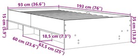 Estrutura cama 90x190 cm derivados de madeira cinzento sonoma