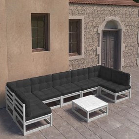 vidaXL 8 pcs conj. lounge de jardim c/ almofadões pinho maciço branco