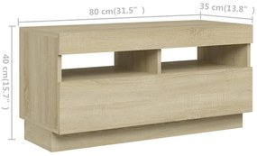 Móvel de TV com luzes LED 260x35x40 cm carvalho sonoma