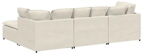 Sofá modular com pufes e almofadas veludo creme