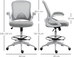 Cadeira de escritório, assento ajustável e rotação de 360°, tecido respirável 64 x 60 x 106-126 A cm, cinzento e branco