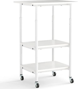 Suporte para impressora 49 x 40 x 65-77 cm de 3 níveis com 2 alturas ajustáveis com Prateleiras de armazenamento Rodas universais bloqueáveis Branco