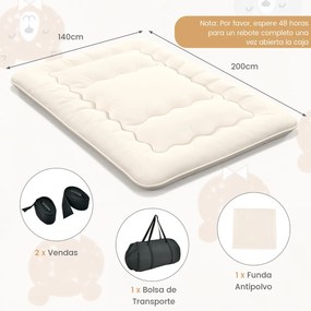 Colchão de enrolar Tapete de chão Tatami com capa lavável Tapete portátil com saco de transporte 200 x 140 x 10 cm Bege