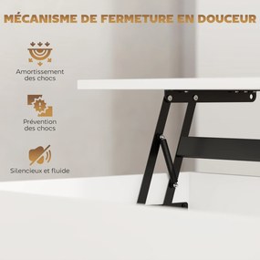 Mesa de centro com altura ajustável, mesa de sala com compartimento oculto e 2 gavetas, 100 x 50 x 44 cm, branca