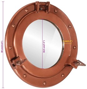 Espelho de parede estilo escotilha Ø30 cm alumínio e vidro