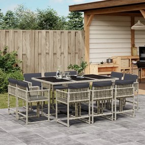 vidaXL 11 pcs conjunto jantar p/ jardim c/ almofadões vime PE cinzento