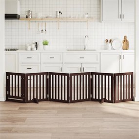 vidaXL Portão p/ cães c/ porta dobrável 6 painéis 300cm álamo castanho