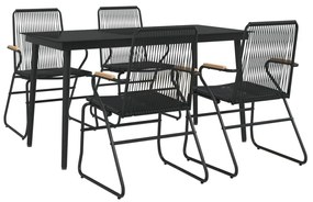 Conjunto de jantar para jardim 5 pcs vime PVC preto