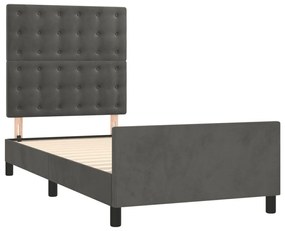 Estrutura de cama c/ cabeceira 90x200 cm veludo cinzento-escuro