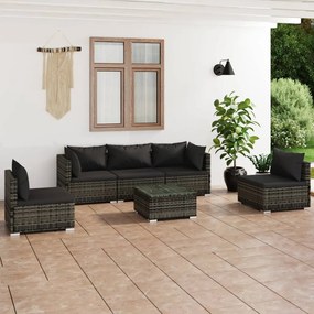 vidaXL 6 pcs conjunto lounge de jardim c/ almofadões vime PE cinzento
