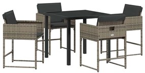 Conjunto de Jantar de Jardim de 5 Peças com Almofadas Cinza em Rattan