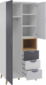 Roupeiro Domvera 101, Cinzento, Carvalho lefkas, Branco, Grafite, 190x80x55cm, 80 kg, Portas para roupeiro: Com dobradiças, Número de prateleiras: 4, Número de prateleiras: 4