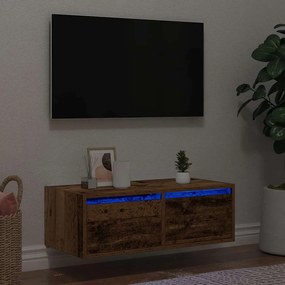 Móvel de TV com luzes LED 75x35,5x25 cm madeira velha