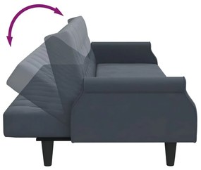 Sofá-cama 2 lugares c/ almofadas/apoio pés veludo cinza-escuro