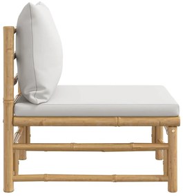 Sofá de centro para jardim bambu com almofadões cinzento-claro