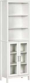 kleankin Armário Alto Casa de Banho 2 Portas Vidro 3 Prateleiras Design Elegante Espaço Ample 53x30x162cm Branco | Aosom Portugal