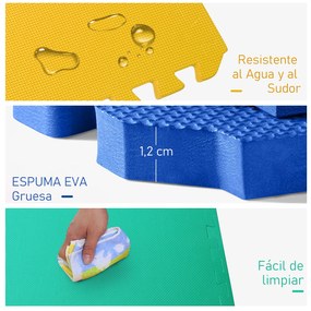 HOMCOM Tapete Puzzle com 8 Peças Tapete Protetor de Borracha EVA com Área de Cobertura de 2,88m² para Casa Academia Pilates 60x60x1,2cm Multicor