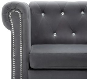 Sofá chesterfield três lugares veludo 199x75x72cm cinzento