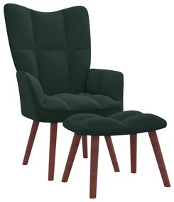 Cadeira de descanso com banco veludo verde-escuro