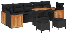 vidaXL Conjunto de Sofá de Jardim com almofada 13 pcs Preto vime PE