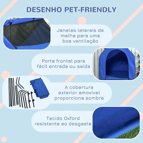 Casa para Cães e Cama Elevada com Cobertura Desmontável e Janela de Malha para Cães Grandes e Extra Grandes 130x85x121 cm Azul