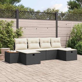 vidaXL Conjunto de Sofá de Jardim de 6 Peças com Almofadas Preto Rattan