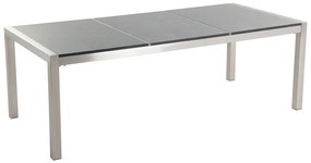 Conjunto de mesa com tampo triplo granito polido cinzento 220 x 100 cm e 8 cadeiras brancas GROSSETO Beliani