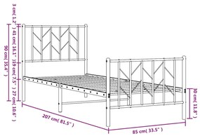 Estrutura de cama com cabeceira e pés 80x200 cm metal branco