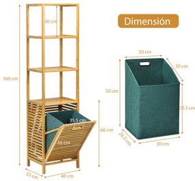 Estante com Cesto de Roupa Retrátil de Bambu Lavandaria Casa de Banho 40 x 33 x 160 cm Natural