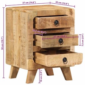 Mesa de cabeceira 37x32x50cm madeira de mangueira áspera maciça