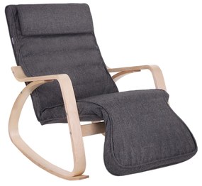 Cadeira de balanço SONGMICS LYY42GYZ com apoio para os pés ajustável em 5 posições, espreguiçadeira, carga máxima de 150 kg, estrutura de madeira de bétula, linho sintético, cinza escuro