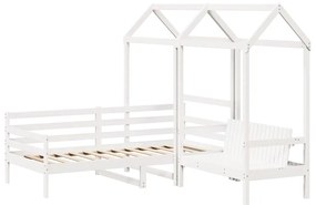 Conj. sofá-cama e banco c/ telhado 90x200cm pinho maciço branco