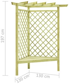 Pérgola de canto com banco 130x130x197 cm pinho impregnado