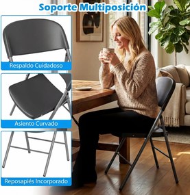 Conjunto 6 Cadeiras dobráveis de plástico para uso comercial (MESA NÃO INCLUIDA), com encosto e Estrutura metálica, para interior e exterior, escritór