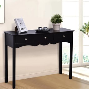 Secretária com 3 Gavetas, 100 x 32 x 75 cm, Multifuncional em MDF, Preto