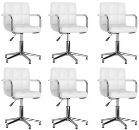 Cadeiras de jantar giratórias 6 pcs couro artificial branco