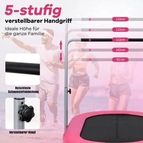 Trampolim para 2 pessoas com alça ajustável em altura Mini trampolim 154 x 90 x 92 -132 cm Rosa